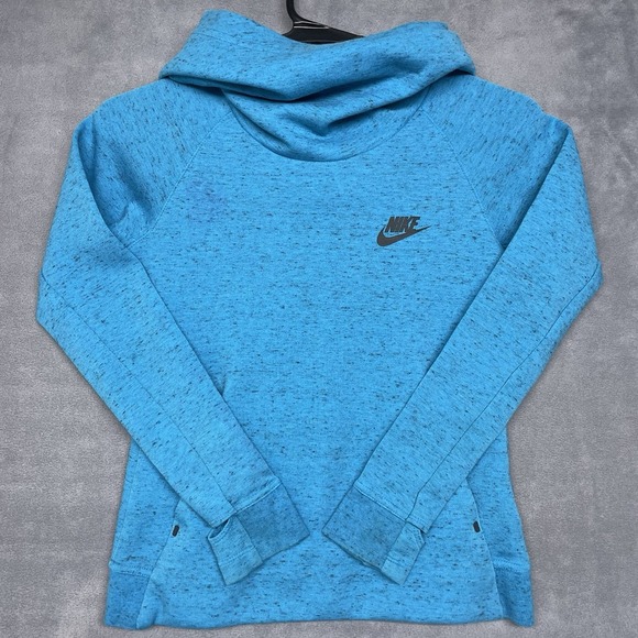 Nike Slouch‎ Neck Cowl Neck Hoodie Blue Womans Size Small Thumb Holes - Picture 1 of 10
